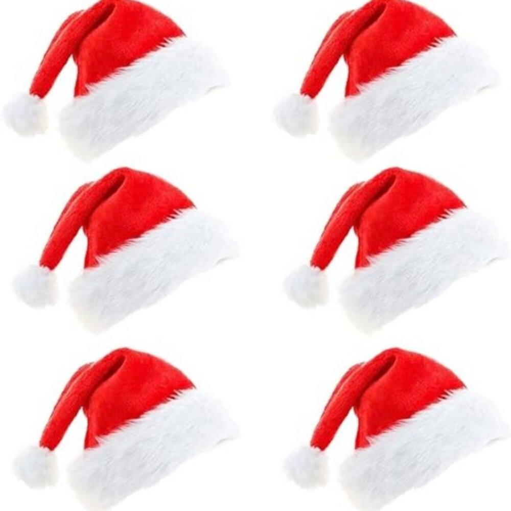 6 Pcs Santa Hat, Christmas Hat, Xmas Holiday Hat for Unisex Adults, Extra Thicke